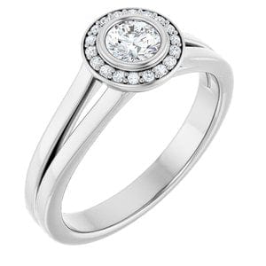 Rings 14K White 4.1 mm Round Bezel-Set Halo-Style Engagement Ring Mounting