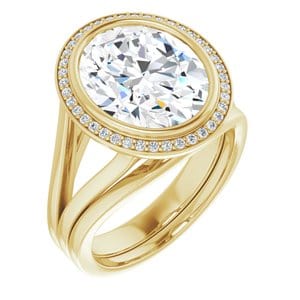 Rings 14K Yellow 12x10 mm Oval Bezel-Set Halo-Style Engagement Ring Mounting