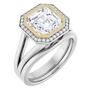 Rings 18K White & Yellow 8x8 mm Asscher Bezel-Set Halo-Style Engagement Ring Mounting