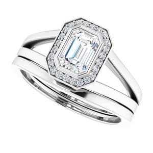 Rings 14K White 6x4 mm Emerald Bezel-Set Halo-Style Engagement Ring Mounting