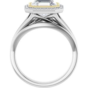 Rings 18K White & Yellow 8x8 mm Asscher Bezel-Set Halo-Style Engagement Ring Mounting