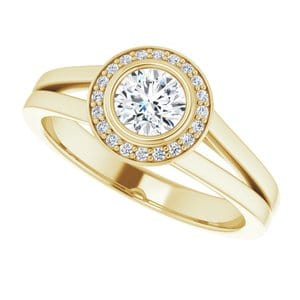 Rings 14K Yellow 4.8 mm Round Bezel-Set Halo-Style Engagement Ring Mounting