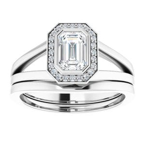Rings 14K White 6x4 mm Emerald Bezel-Set Halo-Style Engagement Ring Mounting