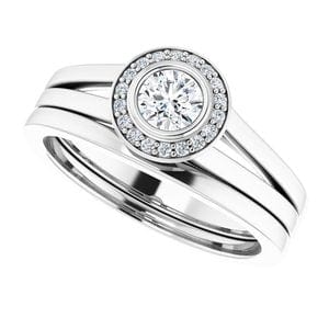 Rings 14K White 4.1 mm Round Bezel-Set Halo-Style Engagement Ring Mounting