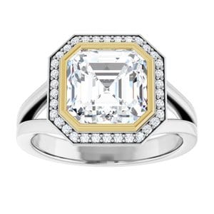 Rings 18K White & Yellow 8x8 mm Asscher Bezel-Set Halo-Style Engagement Ring Mounting