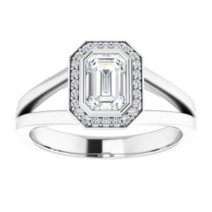 Rings 14K White 6x4 mm Emerald Bezel-Set Halo-Style Engagement Ring Mounting