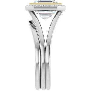 Rings 18K White & Yellow 8x8 mm Asscher Bezel-Set Halo-Style Engagement Ring Mounting