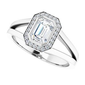 Rings 14K White 6x4 mm Emerald Bezel-Set Halo-Style Engagement Ring Mounting