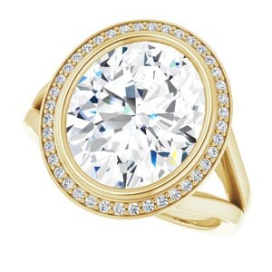 Rings 14K Yellow 12x10 mm Oval Bezel-Set Halo-Style Engagement Ring Mounting
