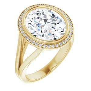 Rings 14K Yellow 12x10 mm Oval Bezel-Set Halo-Style Engagement Ring Mounting
