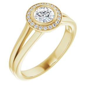 Rings 14K Yellow 4.8 mm Round Bezel-Set Halo-Style Engagement Ring Mounting