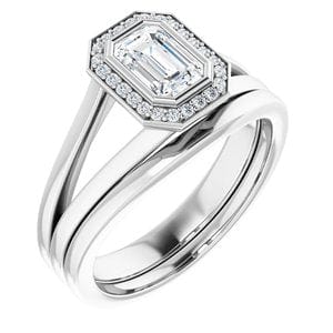 Rings 14K White 6x4 mm Emerald Bezel-Set Halo-Style Engagement Ring Mounting