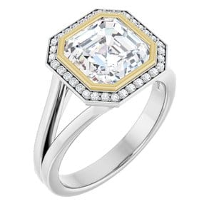 Rings 18K White & Yellow 8x8 mm Asscher Bezel-Set Halo-Style Engagement Ring Mounting