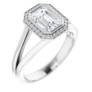 Rings 14K White 7x5 mm Emerald Bezel-Set Halo-Style Engagement Ring Mounting