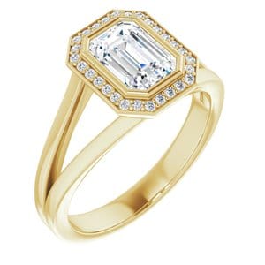 Rings 14K Yellow 7x5 mm Emerald Bezel-Set Halo-Style Engagement Ring Mounting