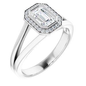 Rings 14K White 6x4 mm Emerald Bezel-Set Halo-Style Engagement Ring Mounting