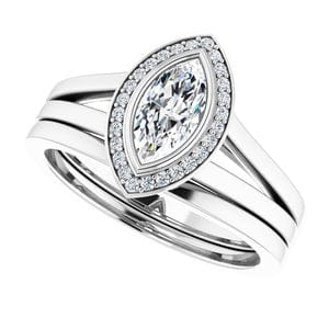 Rings 14K White 8x4 mm Marquise Bezel-Set Halo-Style Engagement Ring Mounting