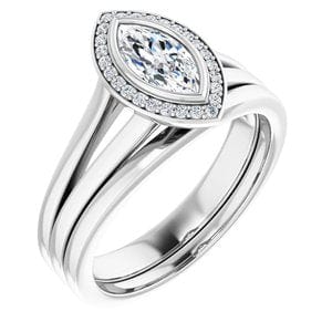 Rings 14K White 8x4 mm Marquise Bezel-Set Halo-Style Engagement Ring Mounting