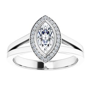 Rings 14K White 8x4 mm Marquise Bezel-Set Halo-Style Engagement Ring Mounting