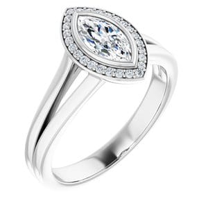 Rings 14K White 8x4 mm Marquise Bezel-Set Halo-Style Engagement Ring Mounting