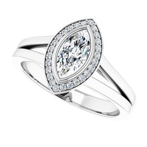 Rings 14K White 8x4 mm Marquise Bezel-Set Halo-Style Engagement Ring Mounting