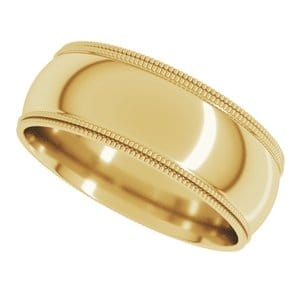 Rings 14K Yellow 7 mm Double Milgrain Comfort-Fit Half Round Band Size 7