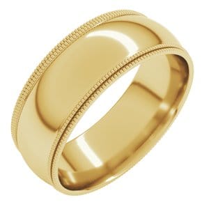 Rings 14K Yellow 7 mm Double Milgrain Comfort-Fit Half Round Band Size 9.5