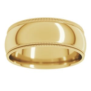 Rings 14K Yellow 7 mm Double Milgrain Comfort-Fit Half Round Band Size 7