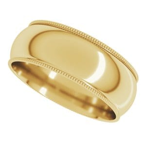 Rings 14K Yellow 7 mm Lightweight Milgrain Comfort-Fit Half Round Band Size 10