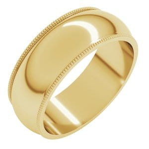 Rings 18K Yellow 7 mm Milgrain Half Round Band Size 13