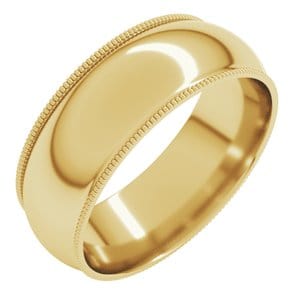 Rings 14K Yellow 7 mm Lightweight Milgrain Comfort-Fit Half Round Band Size 14