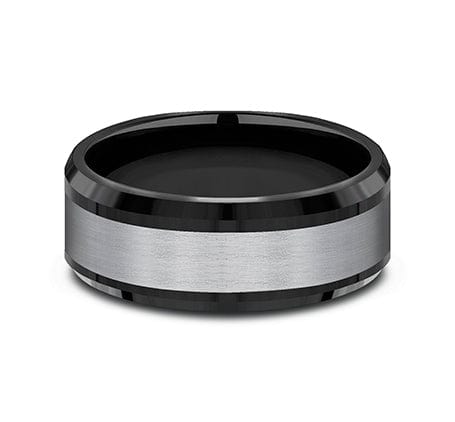 BLACK TITANIUM & GREY TANTALUM MEN'S BAND SATIN CENTER POLISHED BEVELED EDGES 8MM COMFORT-FIT SIZE 10