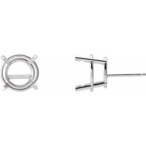 Earrings 14K White 10 mm Round 4-Prong Pre-Notched Earring Mounting