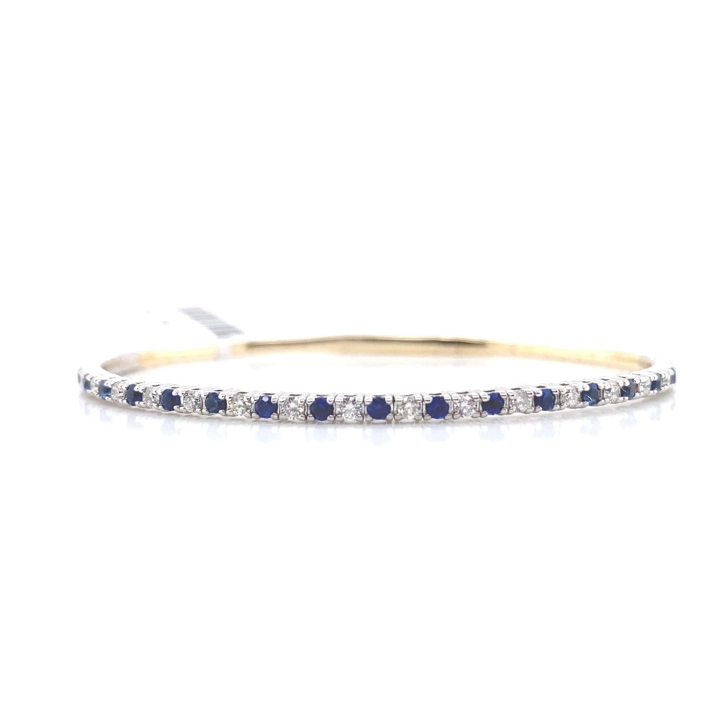 14K WHITE AND YELLOW GOLD .49CT TW NATURAL ROUND BRILLIANT DIAMOND .67CT TW NATURAL ROUND BLUE SAPPHIRE 6" LENGTH FLEX BRACELET