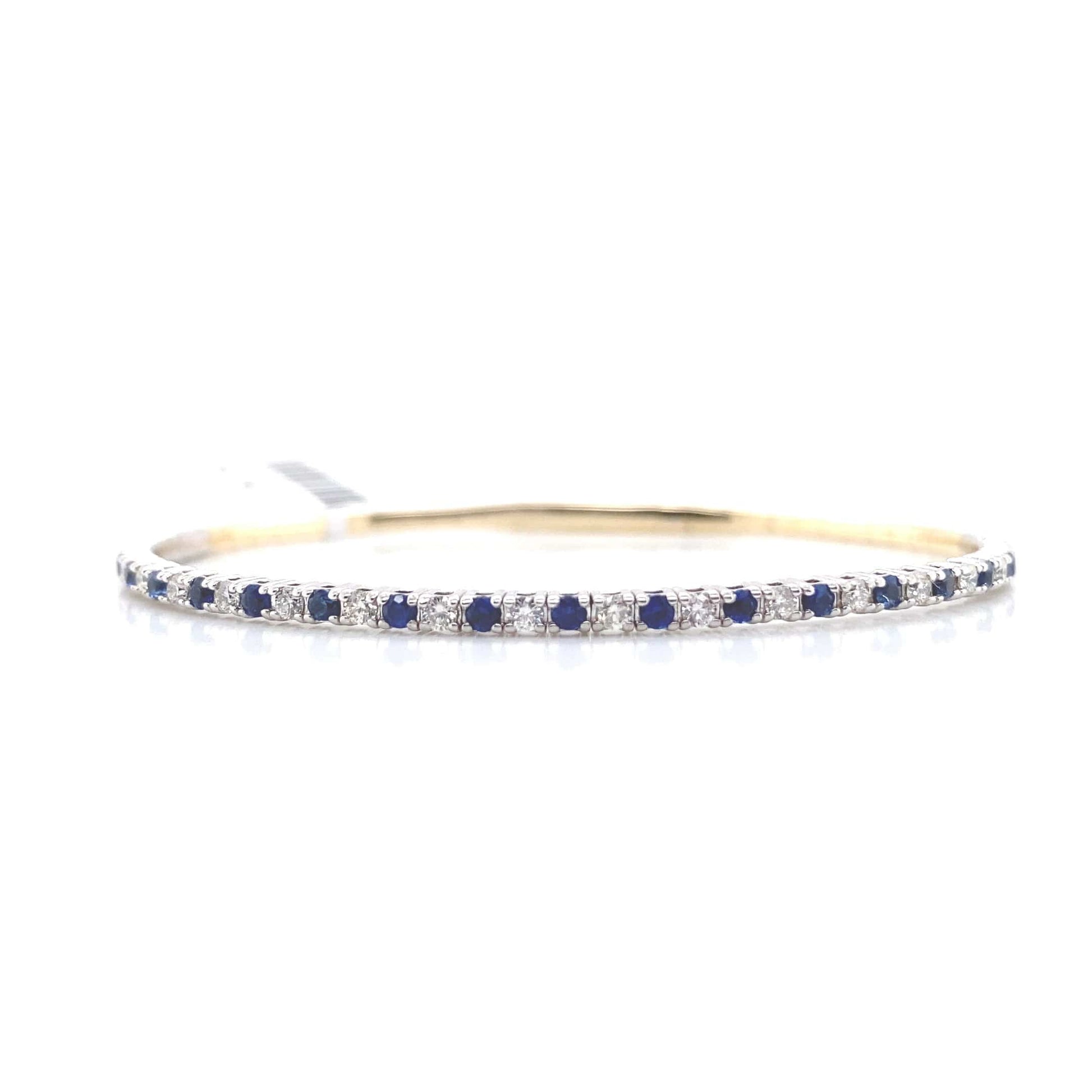 14K WHITE AND YELLOW GOLD .49CT TW NATURAL ROUND BRILLIANT DIAMOND .67CT TW NATURAL ROUND BLUE SAPPHIRE 6" LENGTH FLEX BRACELET