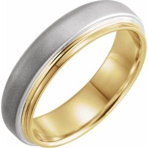 Rings 14K Yellow/White 6 mm Stepped-Edge Comfort-Fit Flat Band Size 7