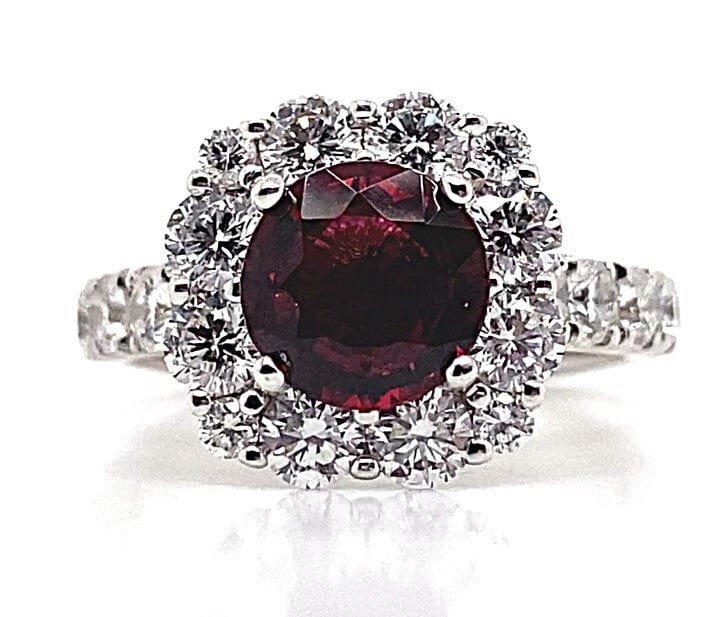 14K WHITE GOLD 1.27 CT ROUND BRILLIANT RED SPINEL CENTER 1.45CT TW NATURAL DIAMOND ACCENT HALO STYLE RING