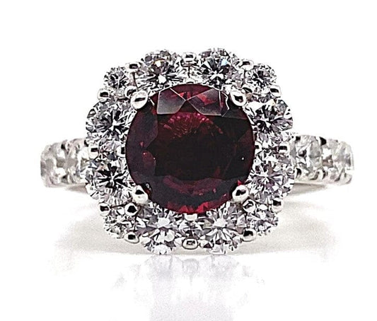 14K WHITE GOLD 1.27 CT ROUND BRILLIANT RED SPINEL CENTER 1.45CT TW NATURAL DIAMOND ACCENT HALO STYLE RING
