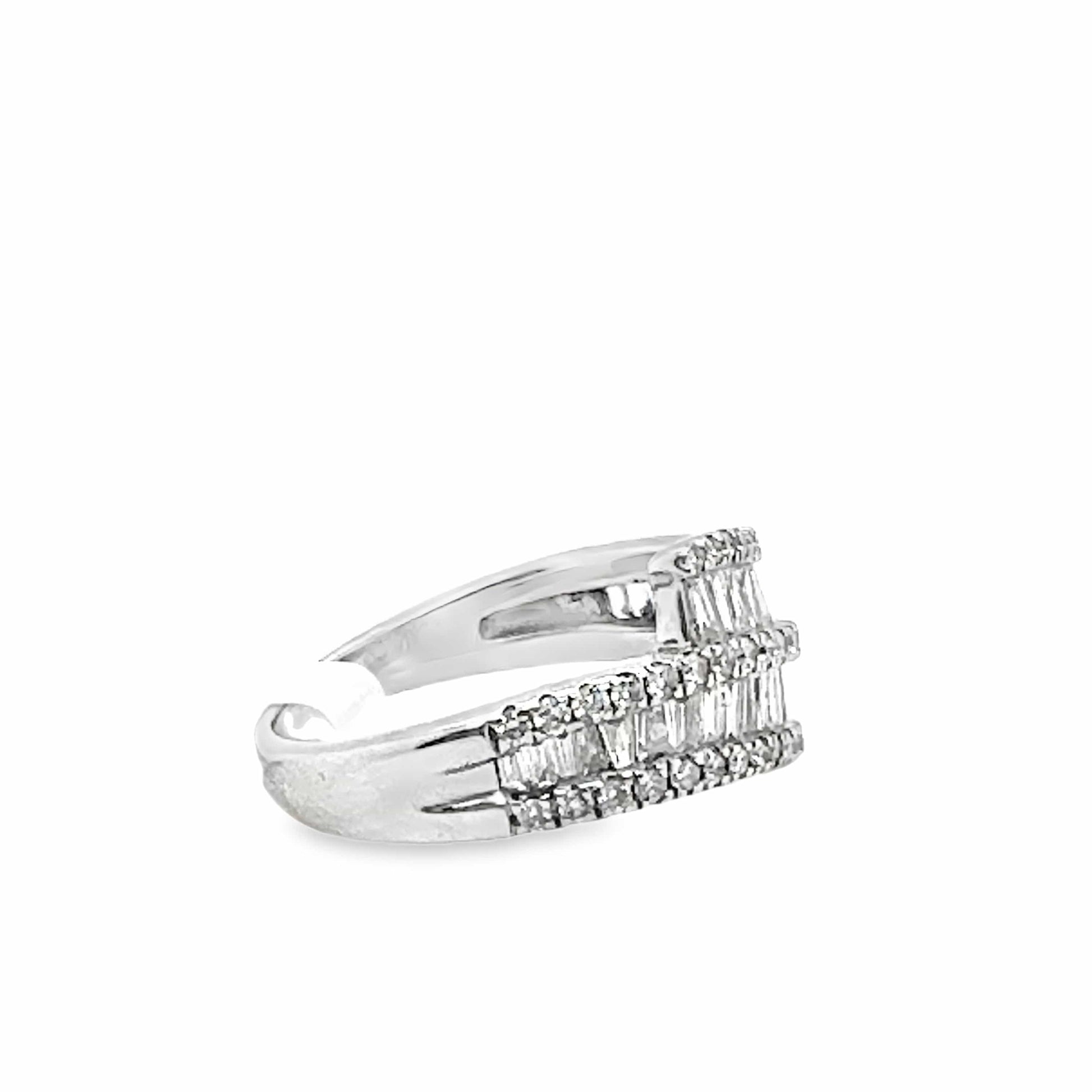 14K WHITE GOLD  1.0CT TW NATURAL DIAMOND ROUND BRILLIANT AND BAGUETTE ACCENT  BYPASS STYLE RING