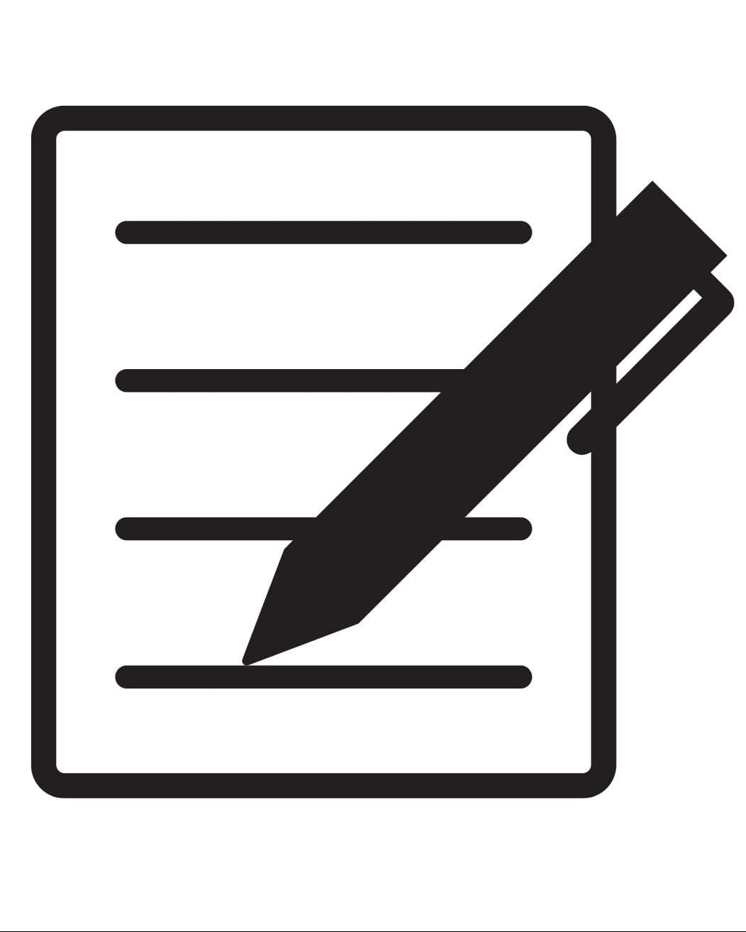 Icon of a pen on a lined paper sheet