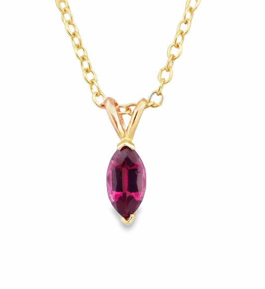 14KY 10X5MM MARQUISE RHODOLITE GARNET SOLITAIRE PENDANT