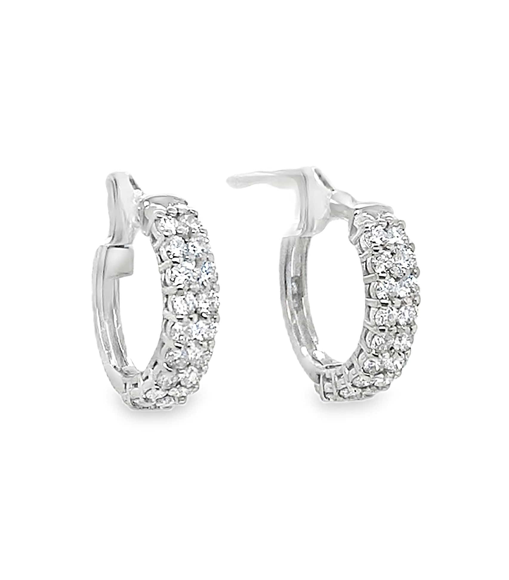 14KW .88CT NAT RBC DIAMOND 2-ROW PRONG SET HOOP EARRINGS