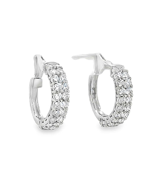 14KW .88CT NAT RBC DIAMOND 2-ROW PRONG SET HOOP EARRINGS