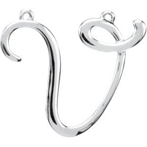 14K WHITE SCRIPT INITIAL V NECKLACE CENTER