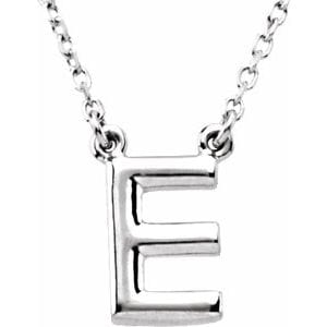 14K WHITE BLOCK INITIAL E 16" NECKLACE