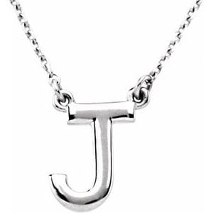 14K WHITE BLOCK INITIAL J 16" NECKLACE