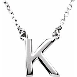 14K WHITE BLOCK INITIAL K 16" NECKLACE