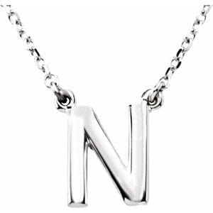 14K WHITE BLOCK INITIAL N 16" NECKLACE