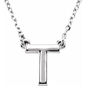14K WHITE BLOCK INITIAL T 16" NECKLACE