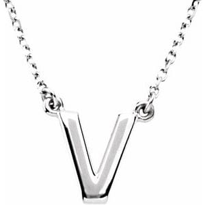 14K WHITE BLOCK INITIAL V 16" NECKLACE